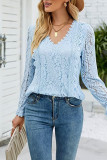 Lace Flower Jacquard V Neck Top