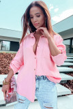 Pink Crinkle Texture Roll-tab Sleeve Shirt