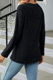 Plain Rib Buttoned Tulip Hem Long Sleeves Top