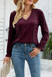 Lace Flower Jacquard V Neck Top