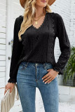 Lace Flower Jacquard V Neck Top
