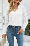 Lace Flower Jacquard V Neck Top