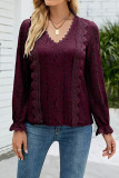 Lace Flower Jacquard V Neck Top