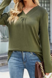 Army Green V Neck Plus Size Top