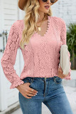Lace Flower Jacquard V Neck Top