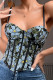 Blue Embroidery Floral Shaper Crop Top