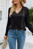 Lace Flower Jacquard V Neck Top