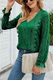 Lace Flower Jacquard V Neck Top