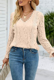 Lace Flower Jacquard V Neck Top