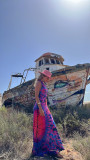 Tie Dye Sleeveless V Neck Long Dress