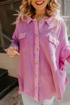 Pink Plus Size Waffle Knit Exposed Seam Shirt