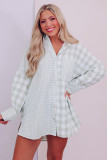 Green Pink Mix Checked Patchwork Long Sleeve Shirt