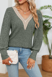Ribbed Knitting V Neck Long Sleeves Top
