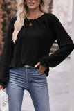 Plain Gathering Screw Neck Long Sleeves Top
