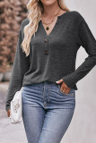 Plain V Neck Buttoned Long Sleeves Top