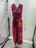 Tie Dye Sleeveless V Neck Long Dress