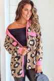 Leopard Ribbed Contrasting Trim Collared Jacket