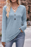 Plain V Neck Buttoned Long Sleeves Top