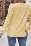 Plain Eyelet Pattern Square Neck Puff Long Sleeves Top