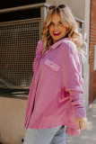 Pink Plus Size Waffle Knit Exposed Seam Shirt