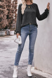 Plain Gathering Screw Neck Long Sleeves Top