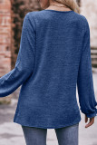 Plain Gathering Screw Neck Long Sleeves Top