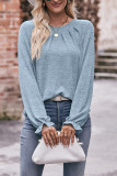 Plain Gathering Screw Neck Long Sleeves Top