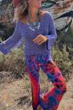 Blue Tie Dye Print Flare Pants