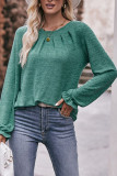 Plain Gathering Screw Neck Long Sleeves Top