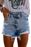 Sky Blue High Rise Crossover Waist Denim Shorts
