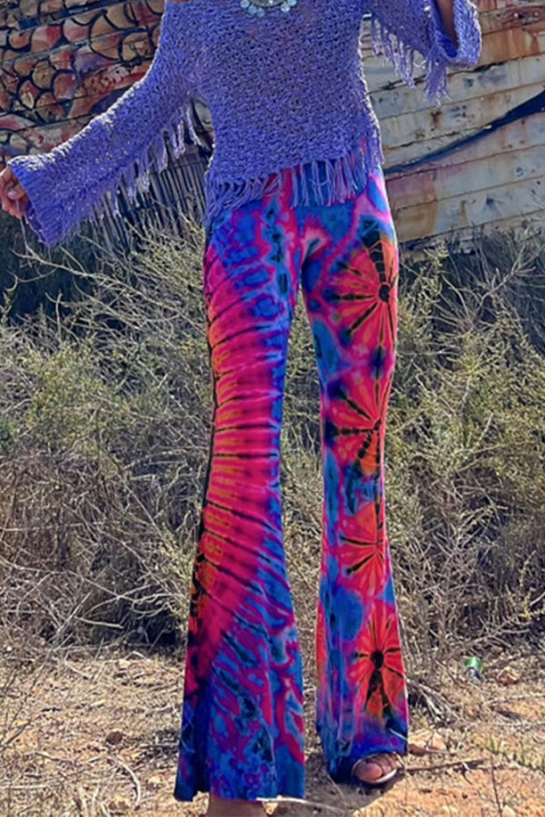 Blue Tie Dye Print Flare Pants