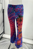 Blue Tie Dye Print Flare Pants