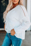 White Lace Trim Applique Crinkle Cotton Shirt