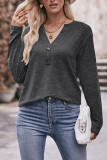 Plain V Neck Buttoned Long Sleeves Top