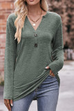 Plain V Neck Buttoned Long Sleeves Top