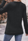 Plain V Neck Rib Long Sleeves Top
