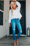 White Lace Trim Applique Crinkle Cotton Shirt