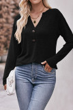 Plain V Neck Buttoned Long Sleeves Top