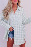 Green Pink Mix Checked Patchwork Long Sleeve Shirt