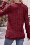 Plain V Neck Rib Long Sleeves Top
