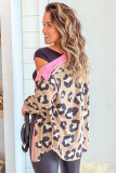 Leopard Ribbed Contrasting Trim Collared Jacket