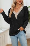 Ribbed Knitting V Neck Long Sleeves Top