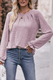Plain Gathering Screw Neck Long Sleeves Top