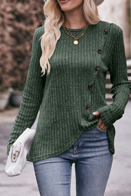 Ribbed Button Irregular Hem Knitting Top