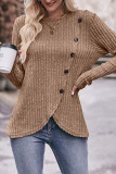 Ribbed Button Irregular Hem Knitting Top