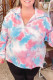 Multicolor Plus Size Tie-dye Zipped Collared Pullover Sweatshirt