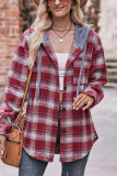 Flannel Hooded Drawstring Plaid Shacket