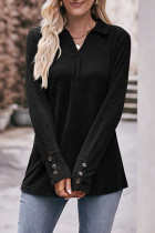Plain Turndown Neck Long Sleeves Top