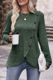 Ribbed Button Irregular Hem Knitting Top