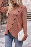 Ribbed Button Irregular Hem Knitting Top